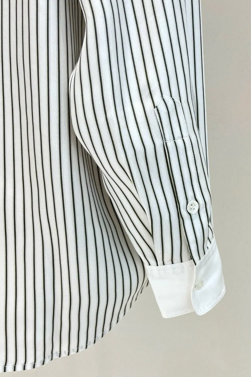 100 Mulberry Silk Striped Long-Sleeve Button-Down Shirt