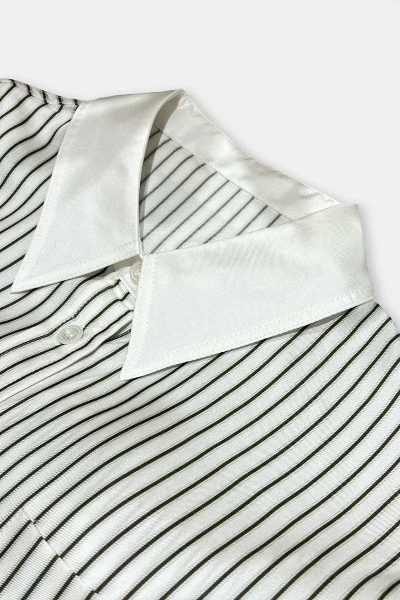 100 Mulberry Silk Striped Long-Sleeve Button-Down Shirt