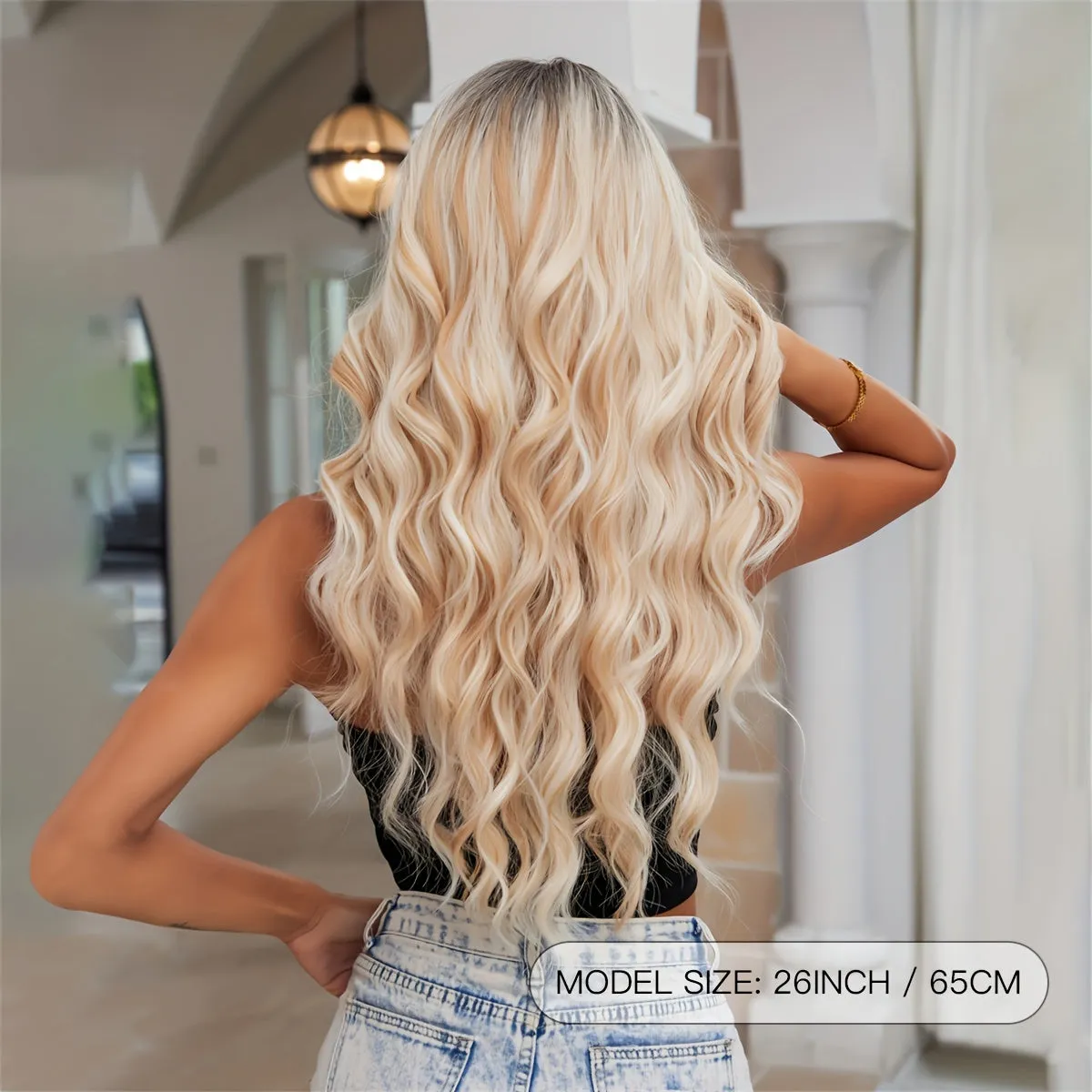 26 Chic Gradient Wig with Bangs - Soft Loose Waves, Heat Resistant Synthetic Hair, Vibrant Color Blend - Perfect for Party & Daily Glam