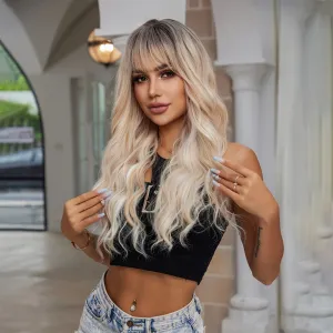 26 Chic Gradient Wig with Bangs - Soft Loose Waves, Heat Resistant Synthetic Hair, Vibrant Color Blend - Perfect for Party & Daily Glam