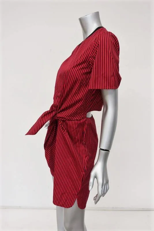 3.1 Phillip Lim Dress Red Striped Cotton-Silk Size 4 Tie Front Cutout Back