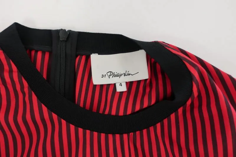3.1 Phillip Lim Dress Red Striped Cotton-Silk Size 4 Tie Front Cutout Back