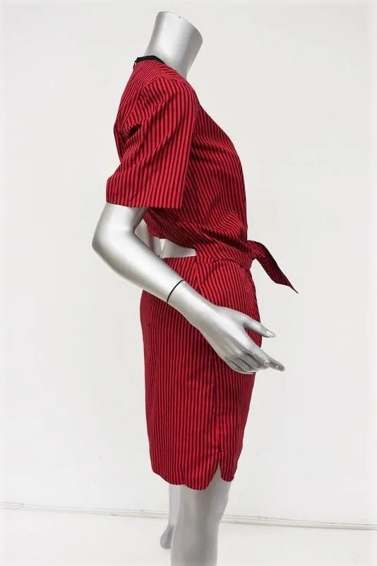 3.1 Phillip Lim Dress Red Striped Cotton-Silk Size 4 Tie Front Cutout Back