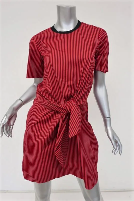 3.1 Phillip Lim Dress Red Striped Cotton-Silk Size 4 Tie Front Cutout Back