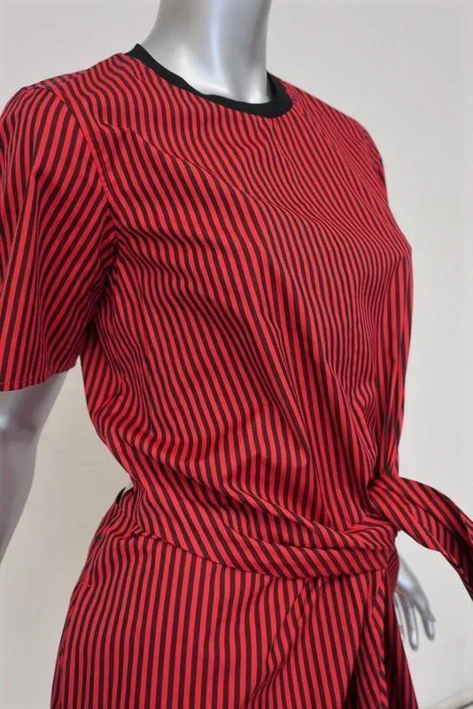 3.1 Phillip Lim Dress Red Striped Cotton-Silk Size 4 Tie Front Cutout Back