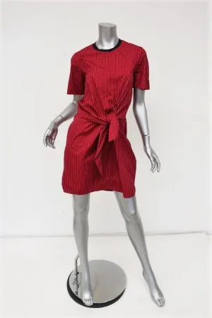 3.1 Phillip Lim Dress Red Striped Cotton-Silk Size 4 Tie Front Cutout Back