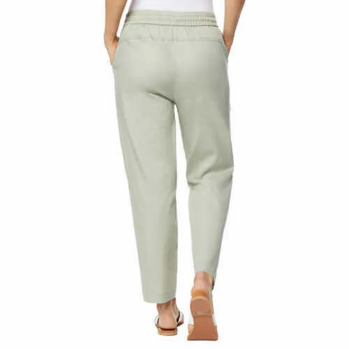 32 Degrees Cool Women's Stretch Linen Blend Ankle Pants Sage Medium