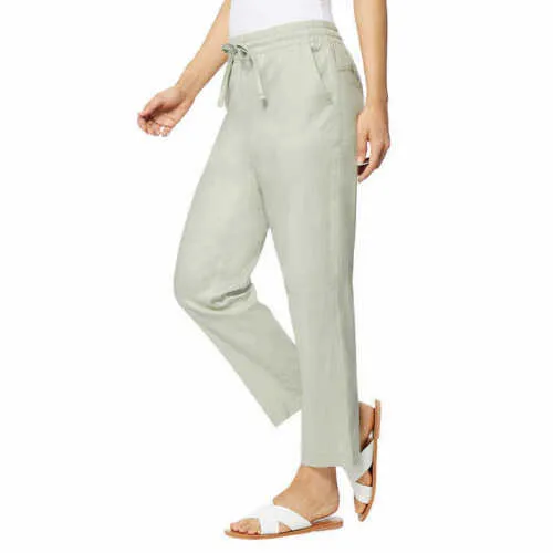 32 Degrees Cool Women's Stretch Linen Blend Ankle Pants Sage Medium