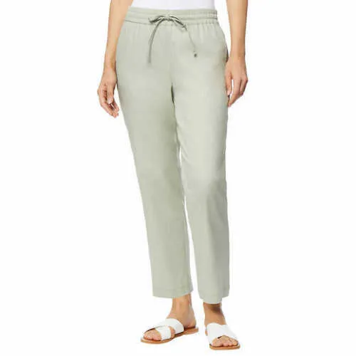32 Degrees Cool Women's Stretch Linen Blend Ankle Pants Sage Medium