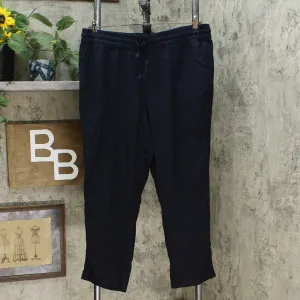 32 Degrees Women's Stretch Linen Blend Ankle Pants Dark Blue Large