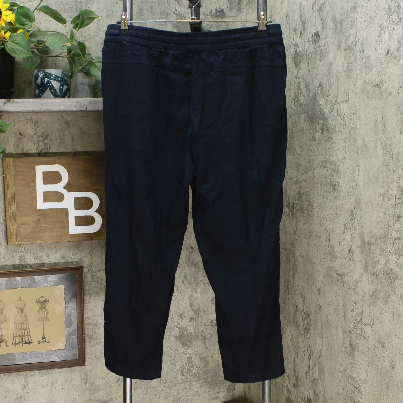 32 Degrees Women's Stretch Linen Blend Ankle Pants Dark Blue Large