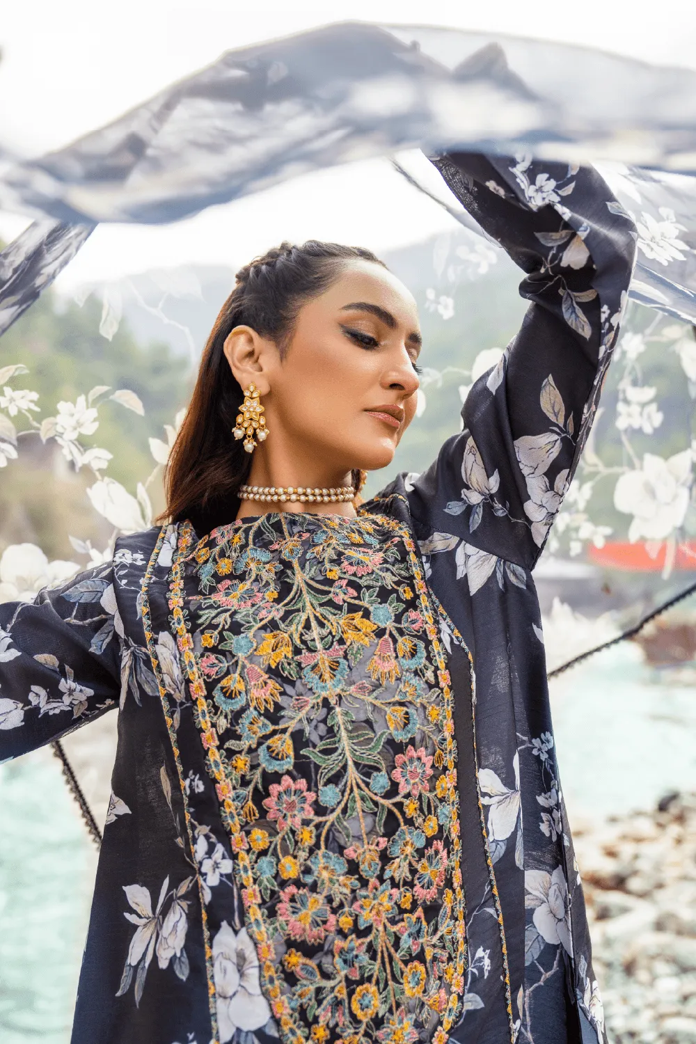 3PC Stitched | Embroidered Raw Silk Suit