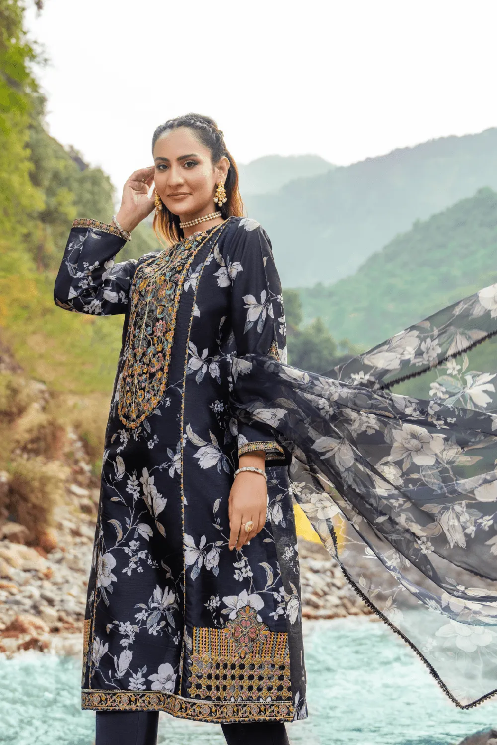 3PC Stitched | Embroidered Raw Silk Suit