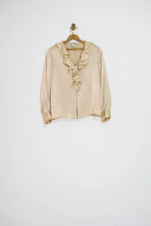80’s CHAMPAGNE SILK RUFFLE BLOUSE / MEDIUM