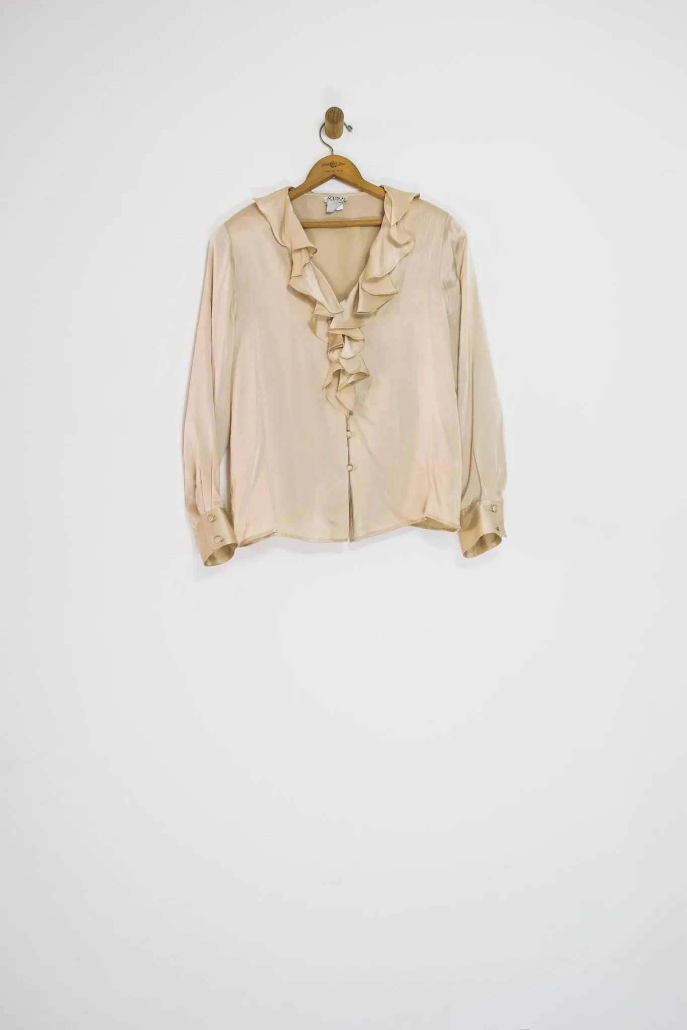 80’s CHAMPAGNE SILK RUFFLE BLOUSE / MEDIUM