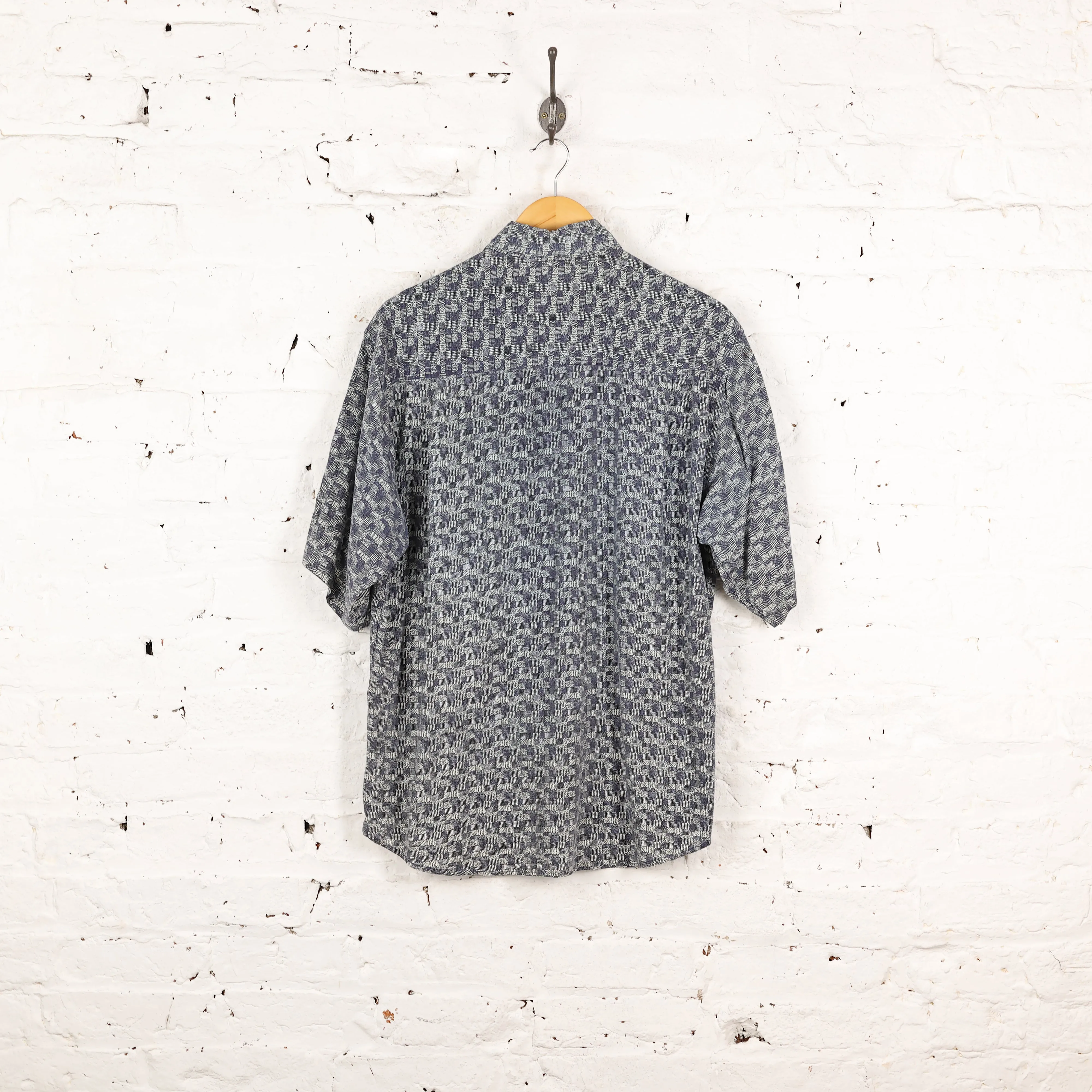 90s Pattern Short Sleeve Shirt - Blue - M