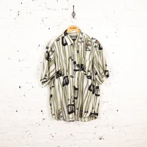 90s Striped Pattern Shirt - Green/White - XL