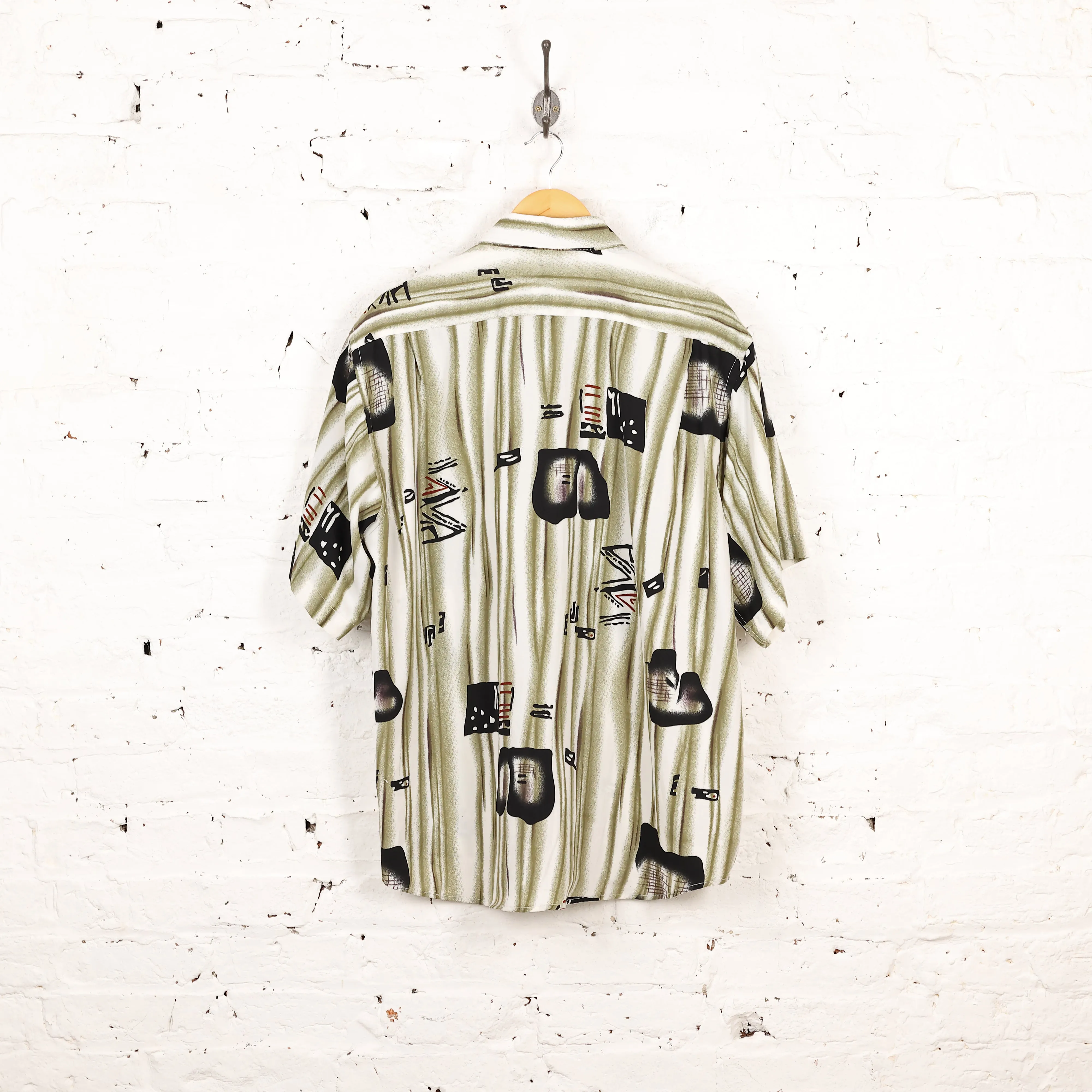 90s Striped Pattern Shirt - Green/White - XL