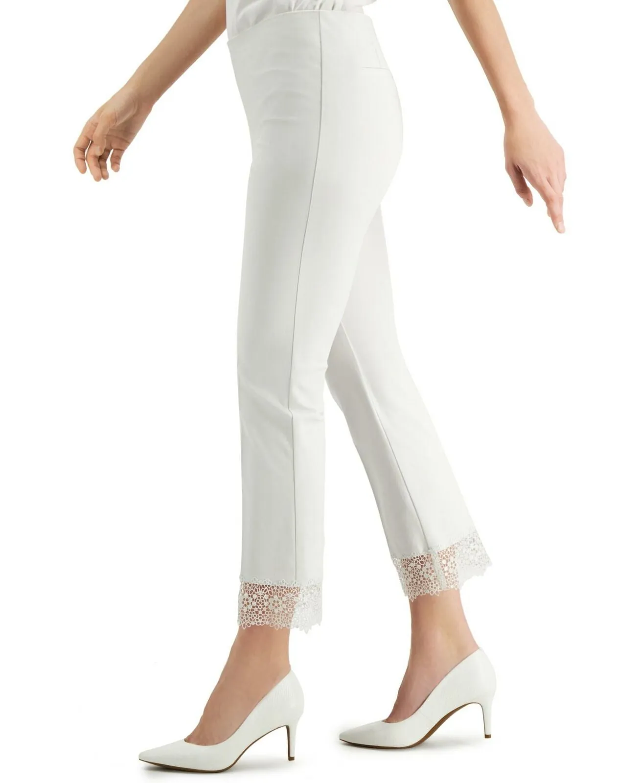 Alfani Women's Lace Hem Ankle Pants Soft White 18