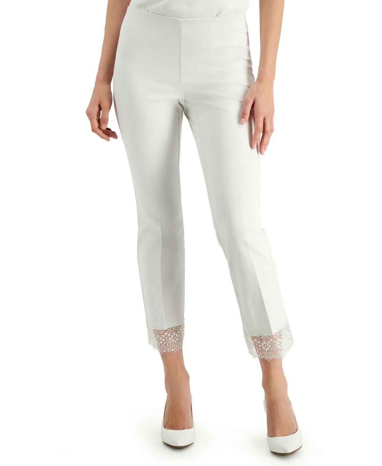 Alfani Women's Lace Hem Ankle Pants Soft White 18