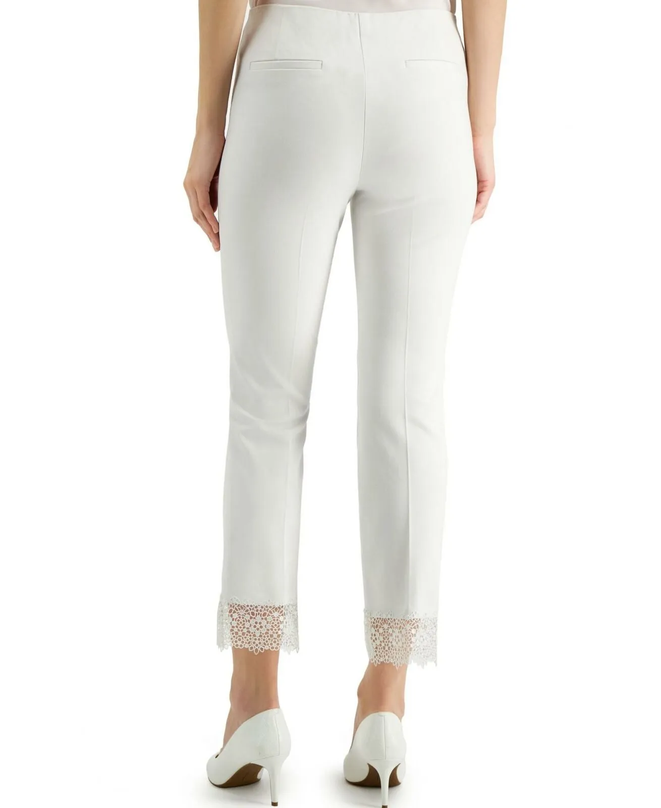 Alfani Women's Lace Hem Ankle Pants Soft White 18