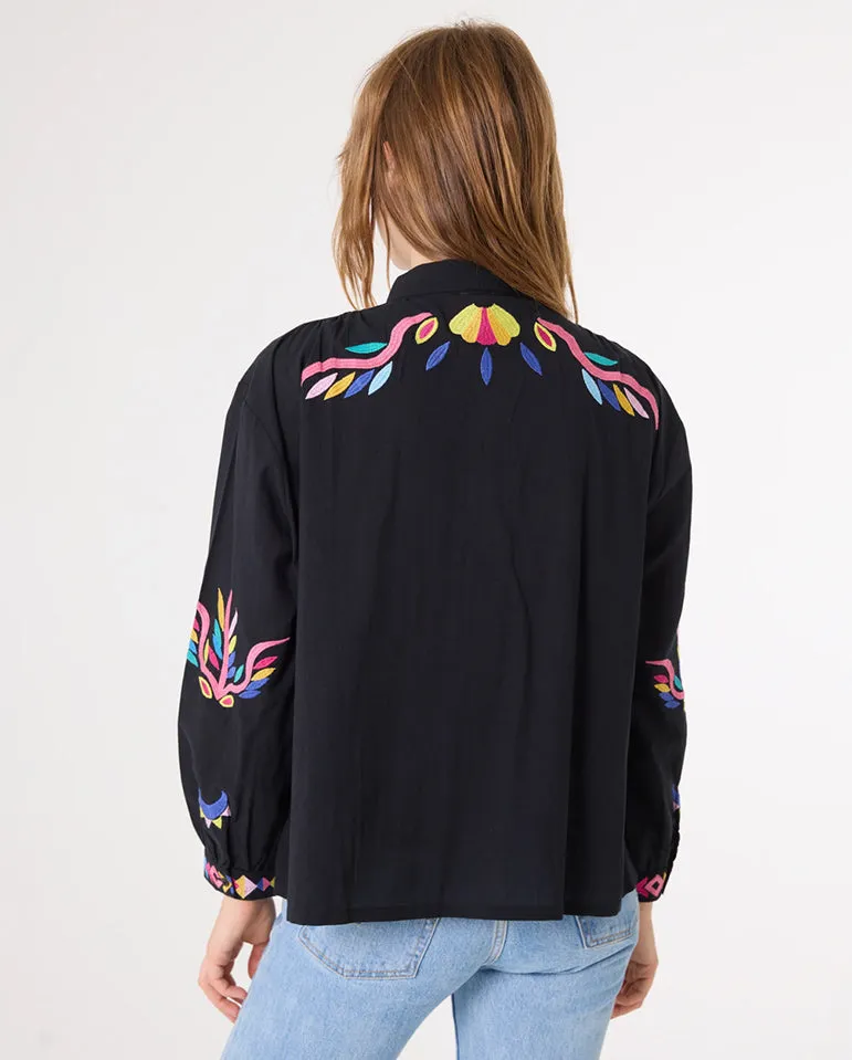 Ali Embroidered Blossom Blouse Black Multi