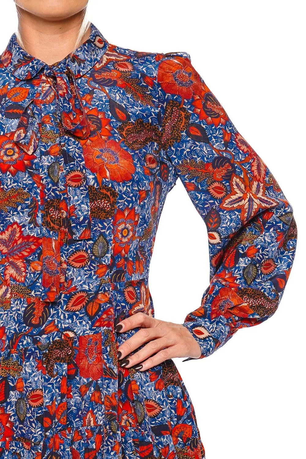 Aliya Printed Silk Long Sleeve Mini Dress