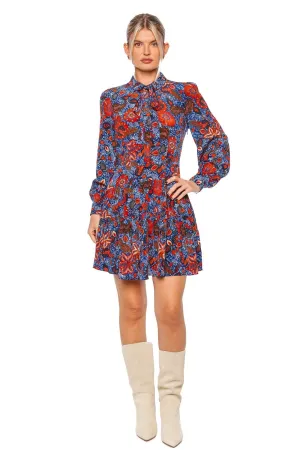 Aliya Printed Silk Long Sleeve Mini Dress