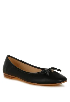 Allison Vegan Leather Flats - Bow Detail, Cushioned Comfort