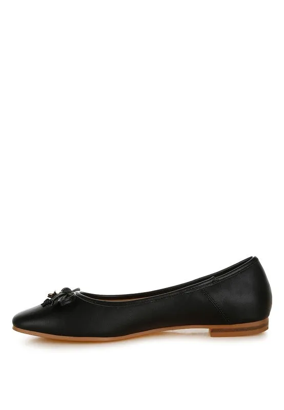 Allison Vegan Leather Flats - Bow Detail, Cushioned Comfort