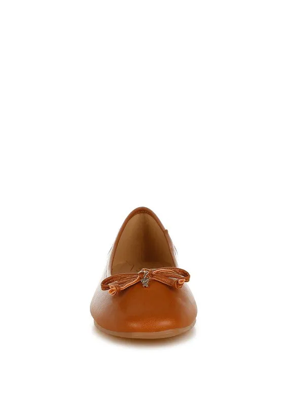 Allison Vegan Leather Flats - Bow Detail, Cushioned Comfort