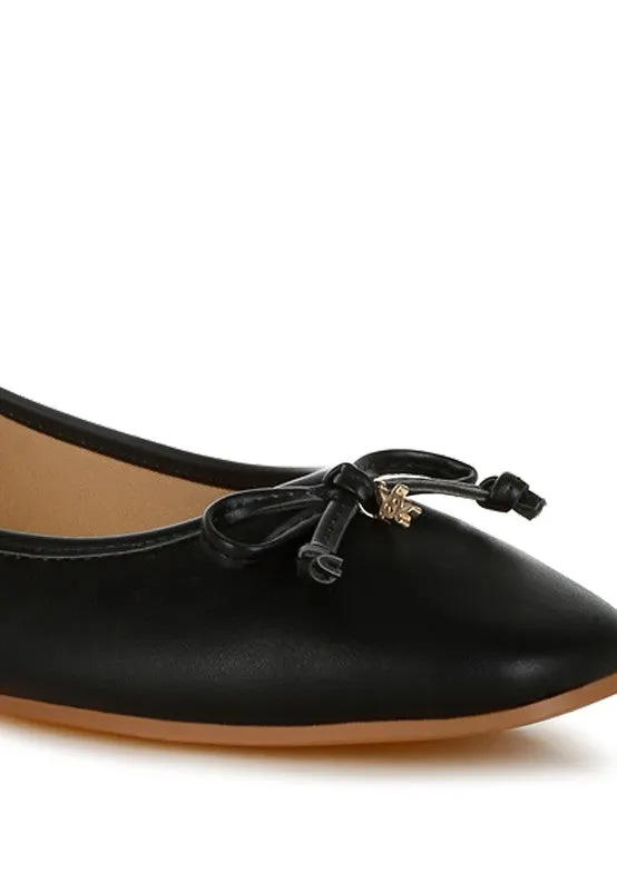 Allison Vegan Leather Flats - Bow Detail, Cushioned Comfort