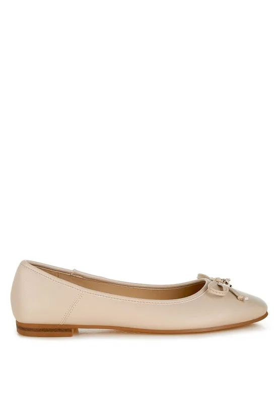 Allison Vegan Leather Flats - Bow Detail, Cushioned Comfort