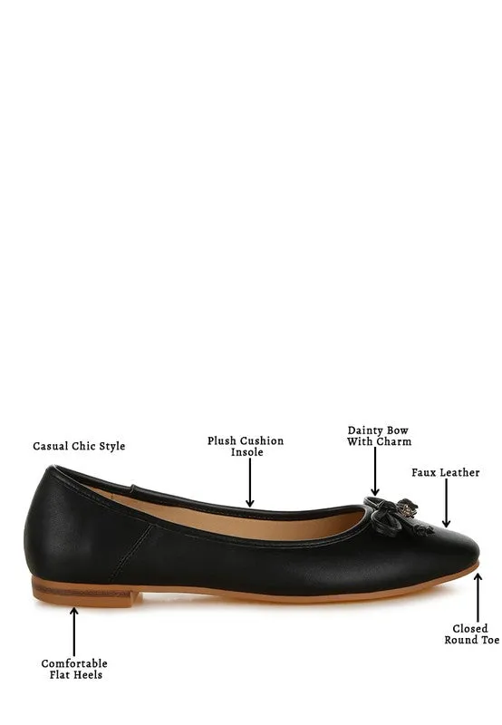 Allison Vegan Leather Flats - Bow Detail, Cushioned Comfort