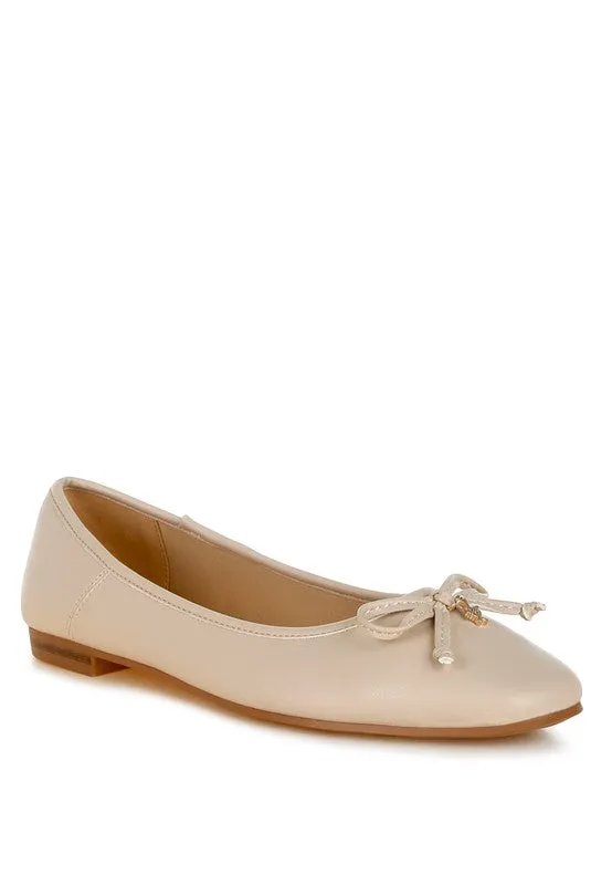 Allison Vegan Leather Flats - Bow Detail, Cushioned Comfort