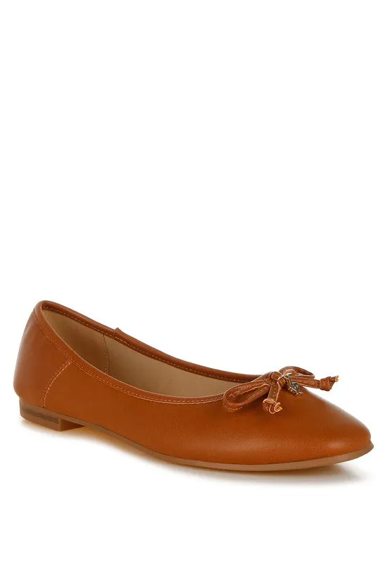 Allison Vegan Leather Flats - Bow Detail, Cushioned Comfort