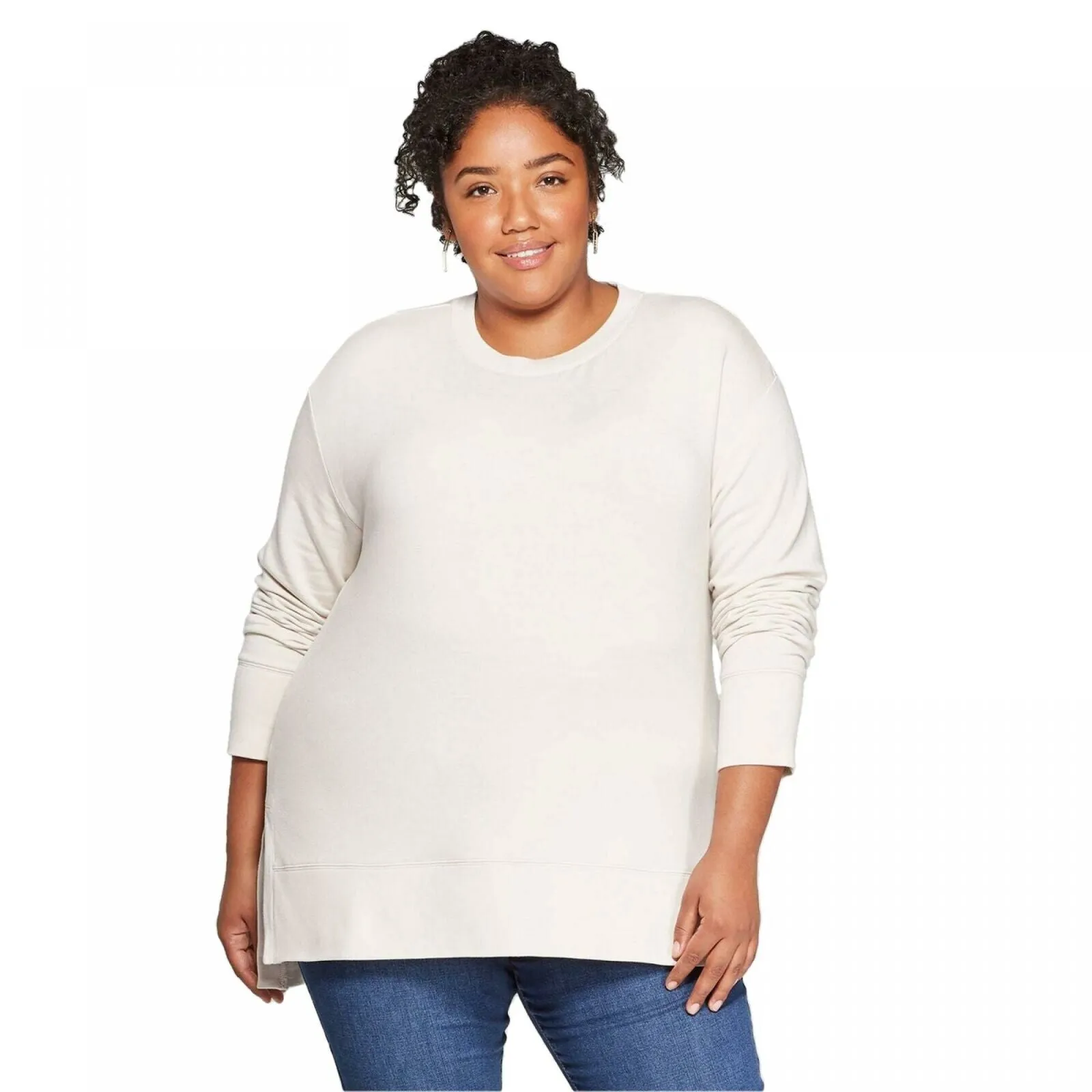 Ava & Viv Women's Plus Size Lightweight Long Sleeve Crewneck Sweatshirt