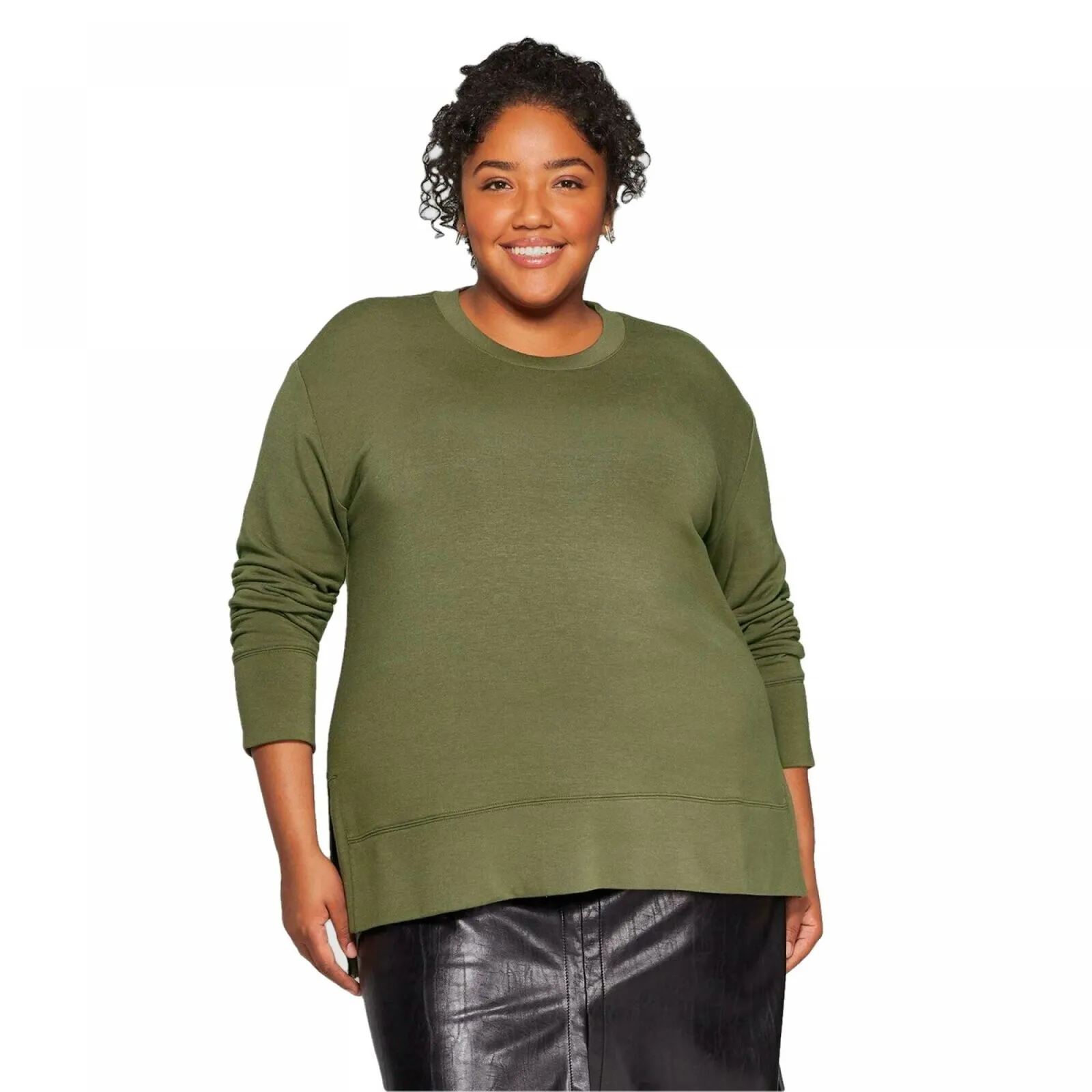 Ava & Viv Women's Plus Size Lightweight Long Sleeve Crewneck Sweatshirt