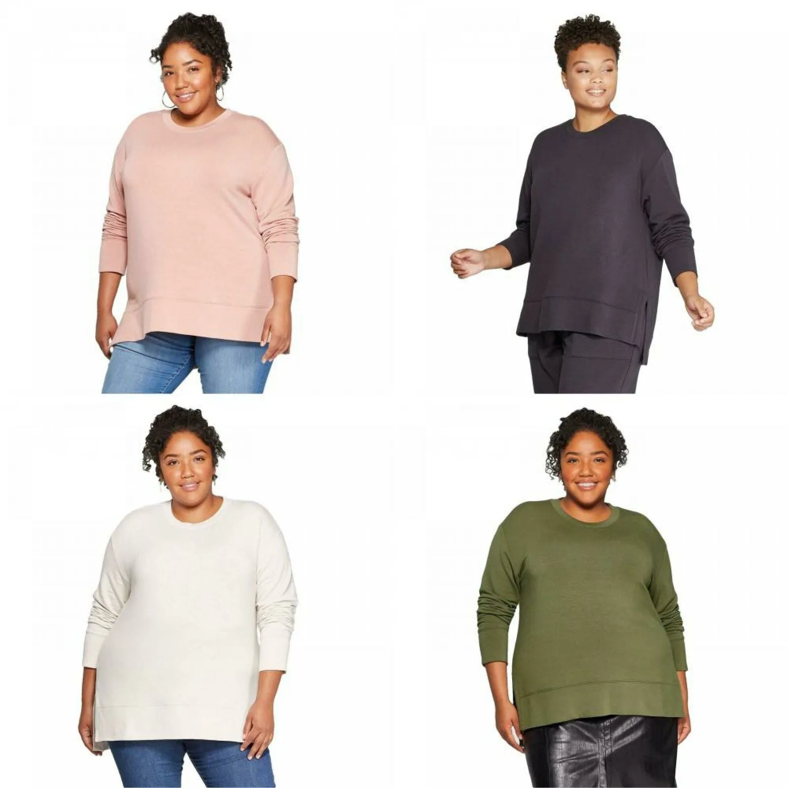 Ava & Viv Women's Plus Size Lightweight Long Sleeve Crewneck Sweatshirt