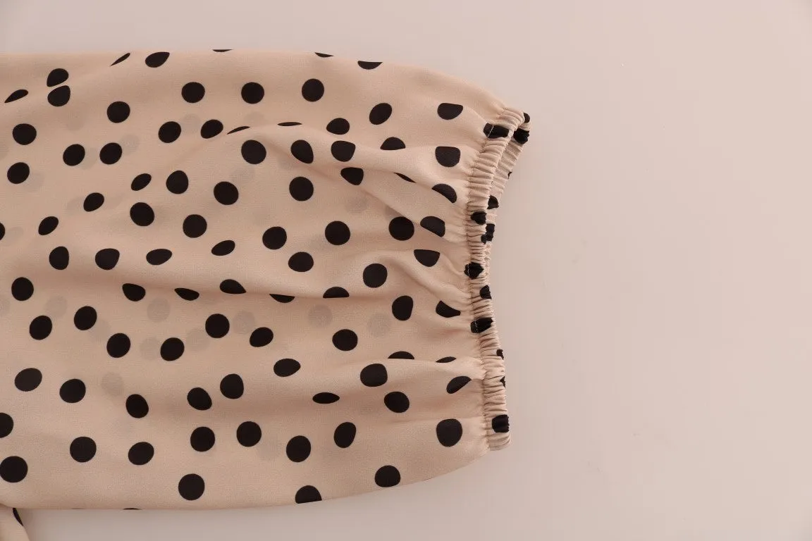 Beige Polka Dotted Silk Blouse