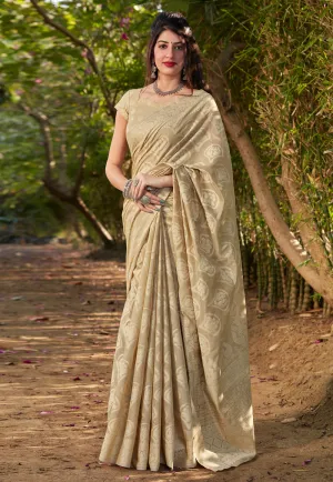 Beige Printed Silk Saree