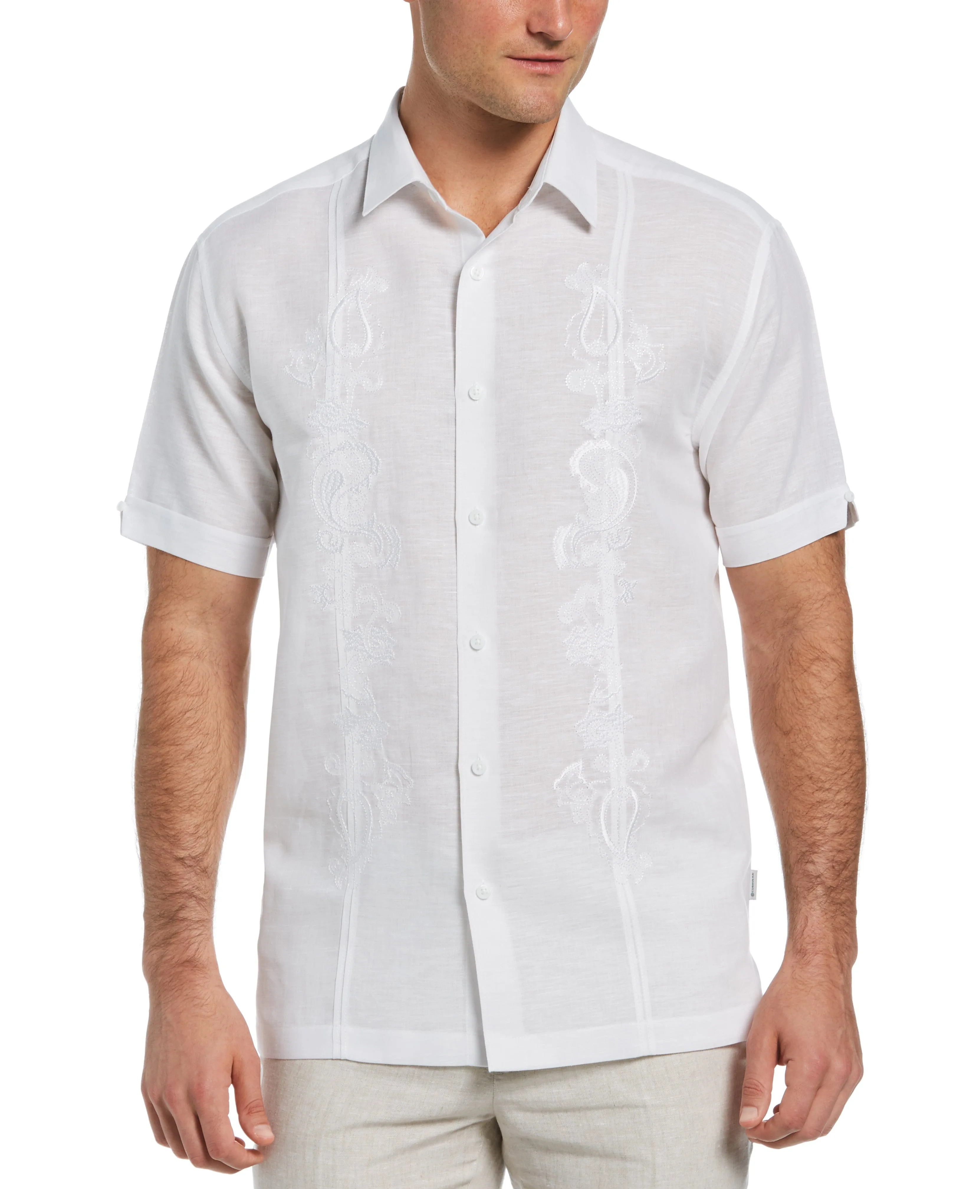 Big & Tall Paisley Embroidered Panel Linen-Blend Shirt