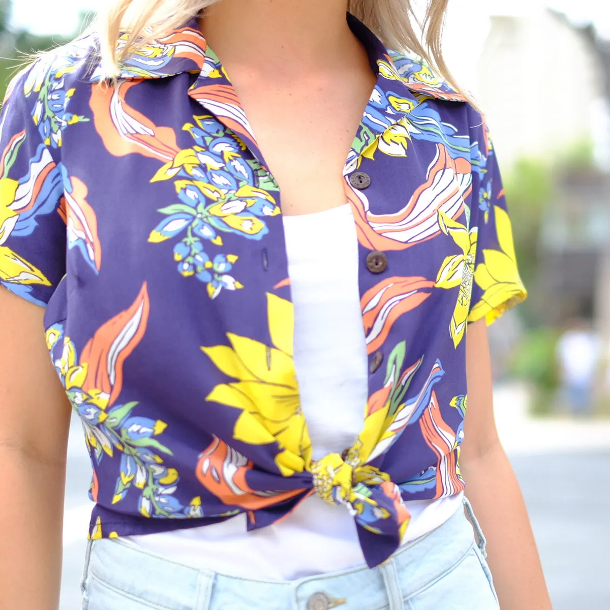 Big Floral (Women's Shirt) - Navy