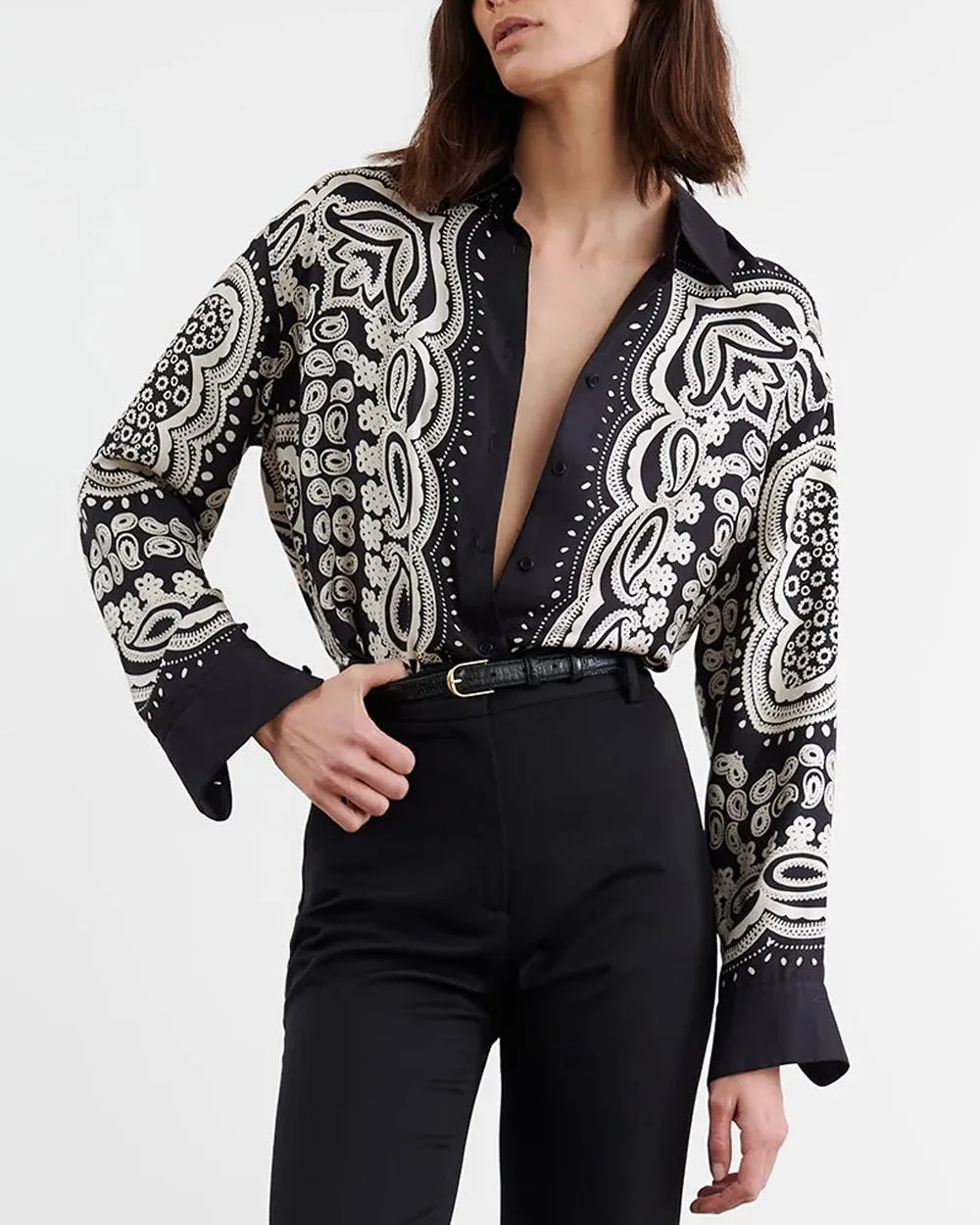 Black and Ivory Printed Alfie Shirt