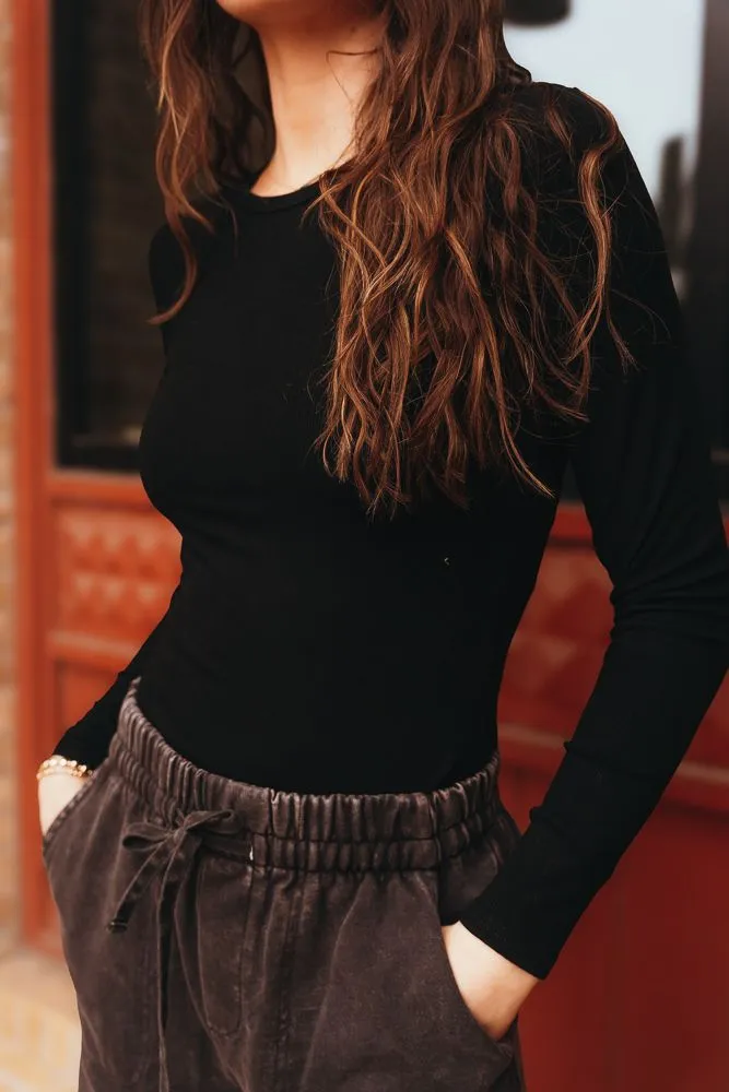 Black LS Ribbed Bodysuit