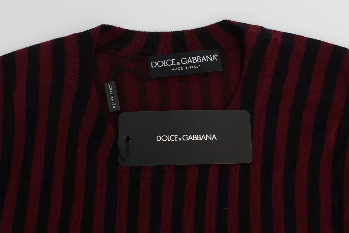 Black Red Striped Cashmere Silk T-shirt