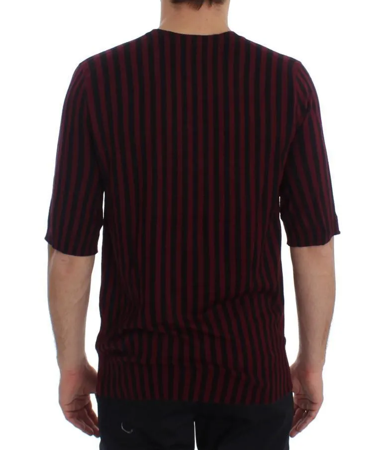 Black Red Striped Cashmere Silk T-shirt