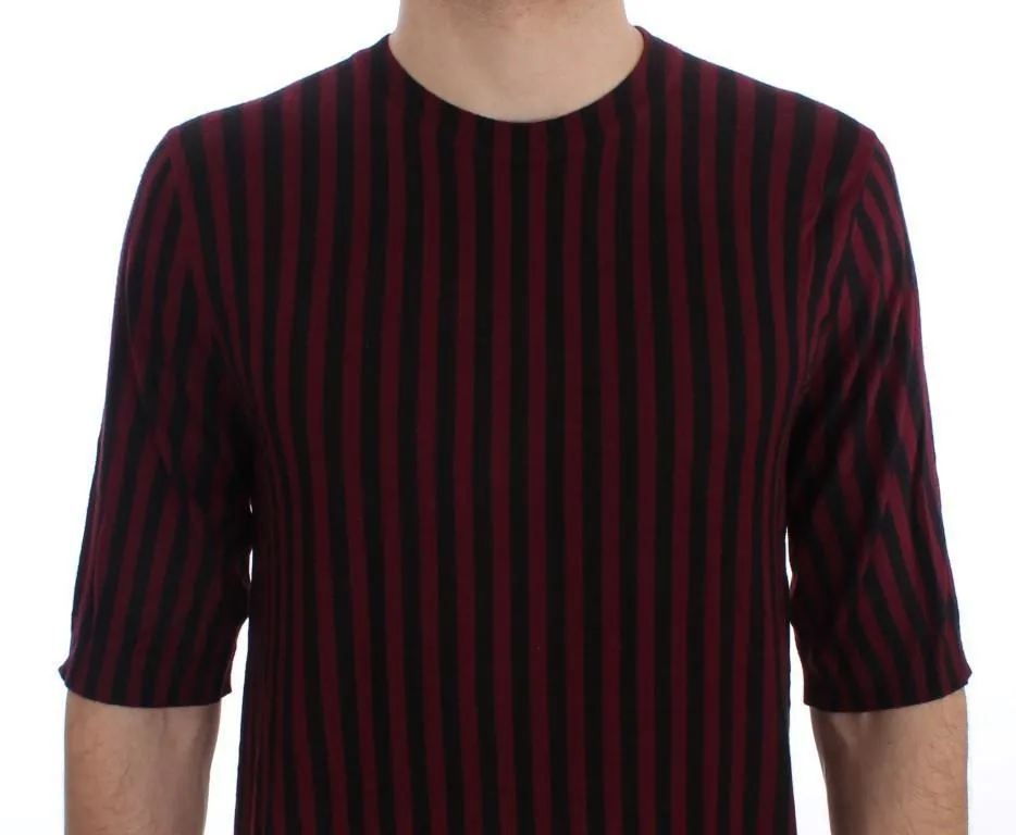 Black Red Striped Cashmere Silk T-shirt
