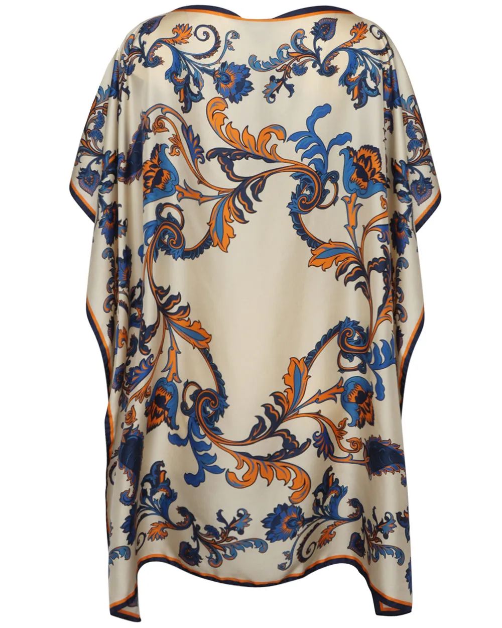 Blue Printed Foulard Poncho