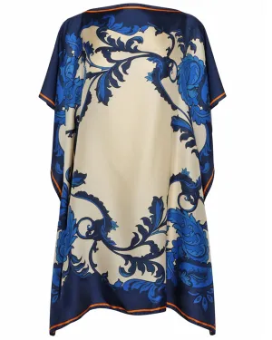Blue Printed Foulard Poncho
